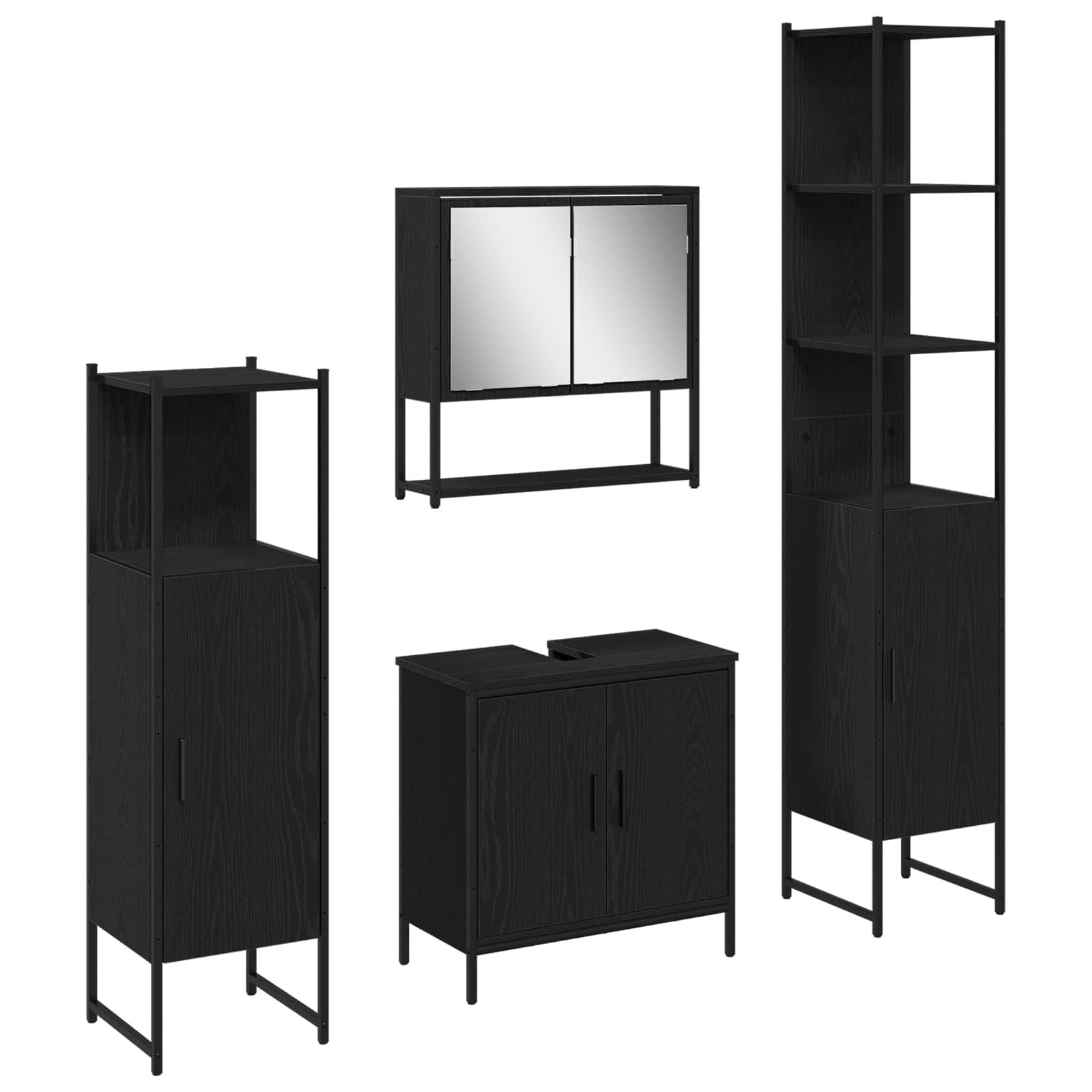 Badezimmermöbel-Set mit Regal 4 pcs Schwarz Holzwerkstoff