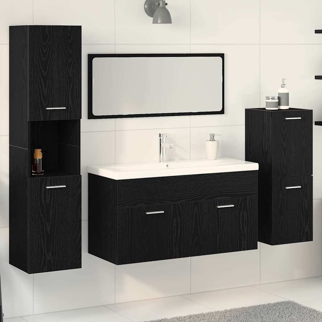 Badezimmermöbel-Set 4 pcs Schwarz Eichen-Optik Holzwerkstoff