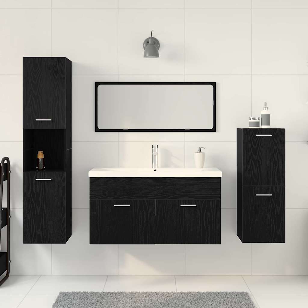 Badezimmermöbel-Set 4 pcs Schwarz Eichen-Optik Holzwerkstoff