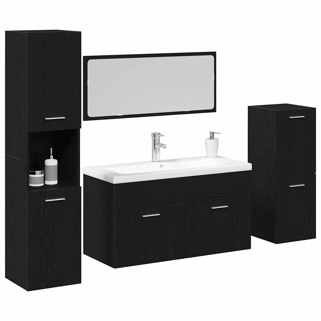 Badezimmermöbel-Set 4 pcs Schwarz Eichen-Optik Holzwerkstoff