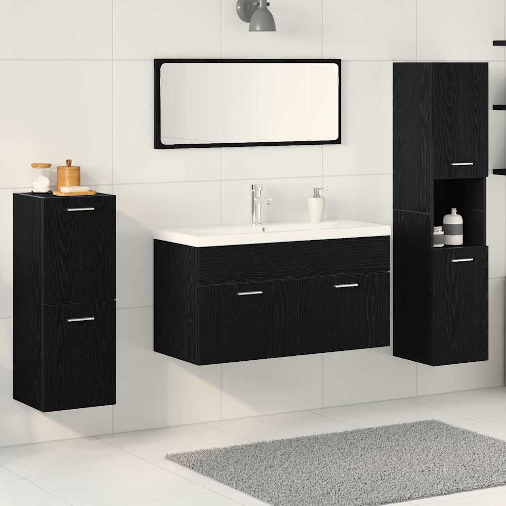Badezimmermöbel-Set 5 pcs Schwarz Eichen-Optik Holzwerkstoff