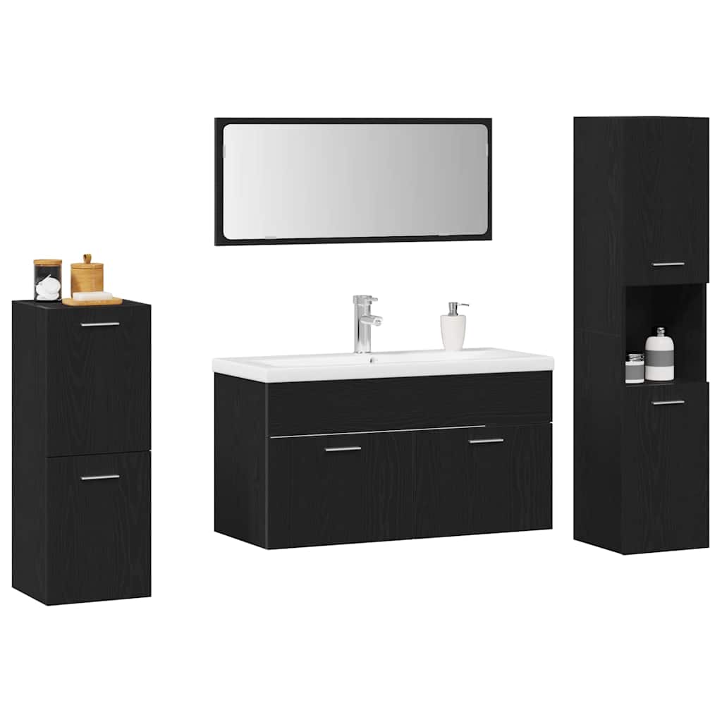Badezimmermöbel-Set 5 pcs Schwarz Eichen-Optik Holzwerkstoff