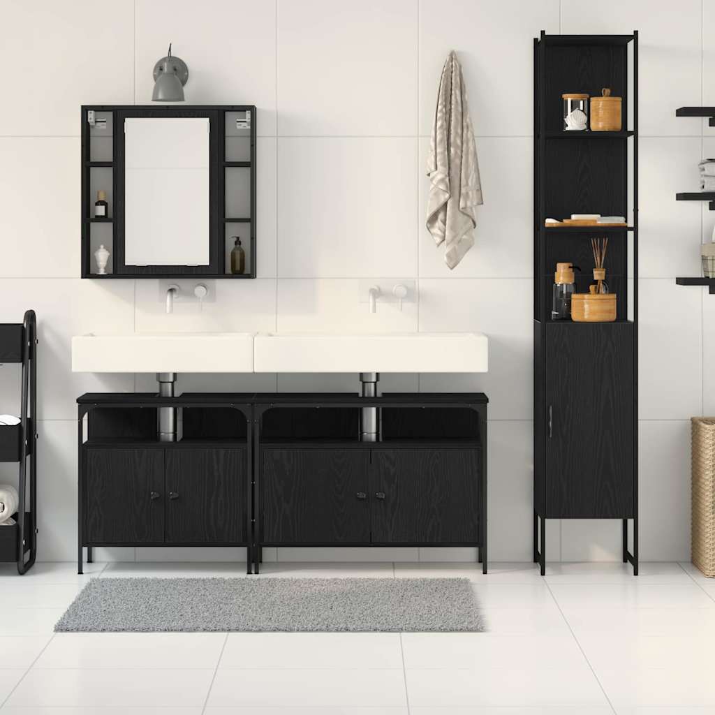 Badezimmermöbel-Set 4 pcs Schwarz Eichen-Optik Holzwerkstoff