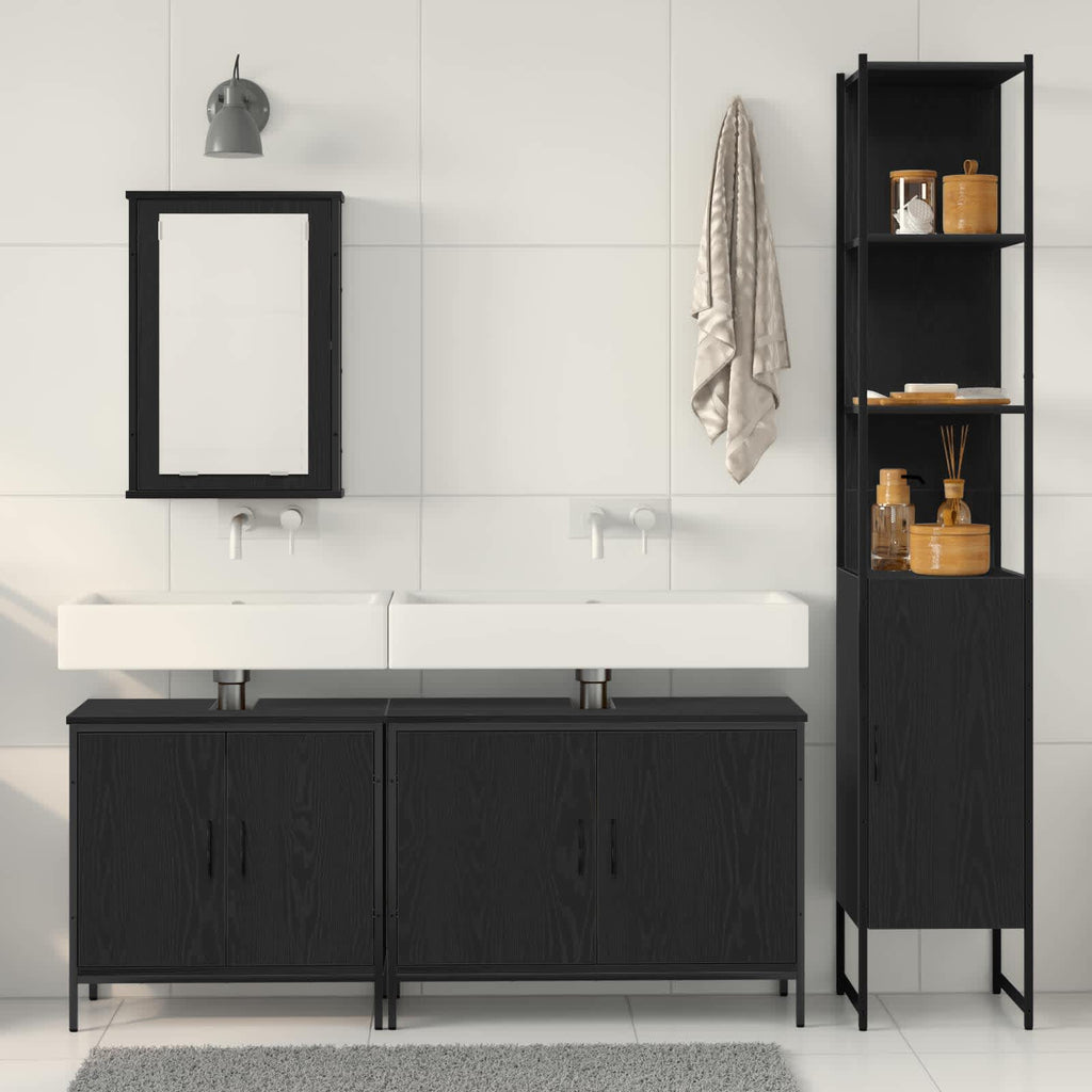 Badezimmermöbel-Set mit Regal 4 pcs Schwarz Holzwerkstoff