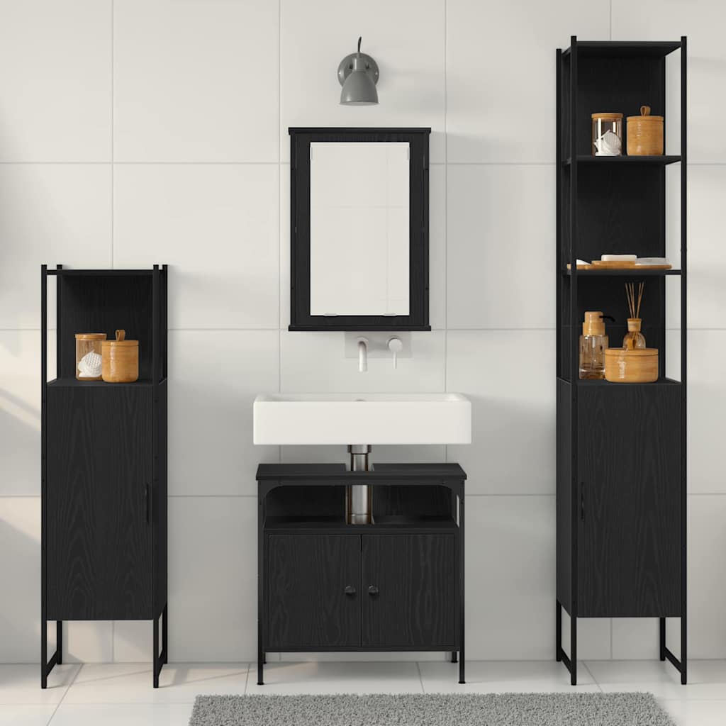 Badezimmermöbel Set 4 pcs Schwarz Eichen-Optik Holzwerkstoff