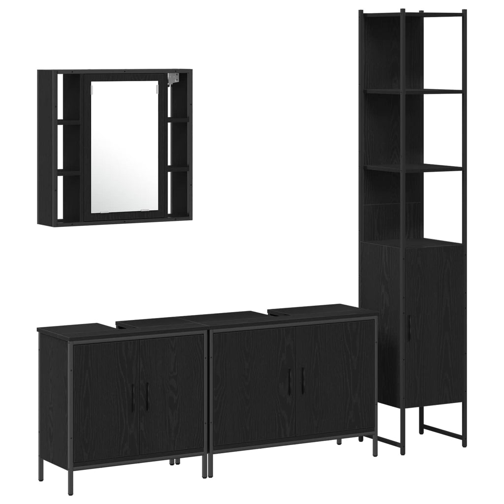 Badezimmermöbel-Set mit Regal 4 pcs Schwarz Holzwerkstoff