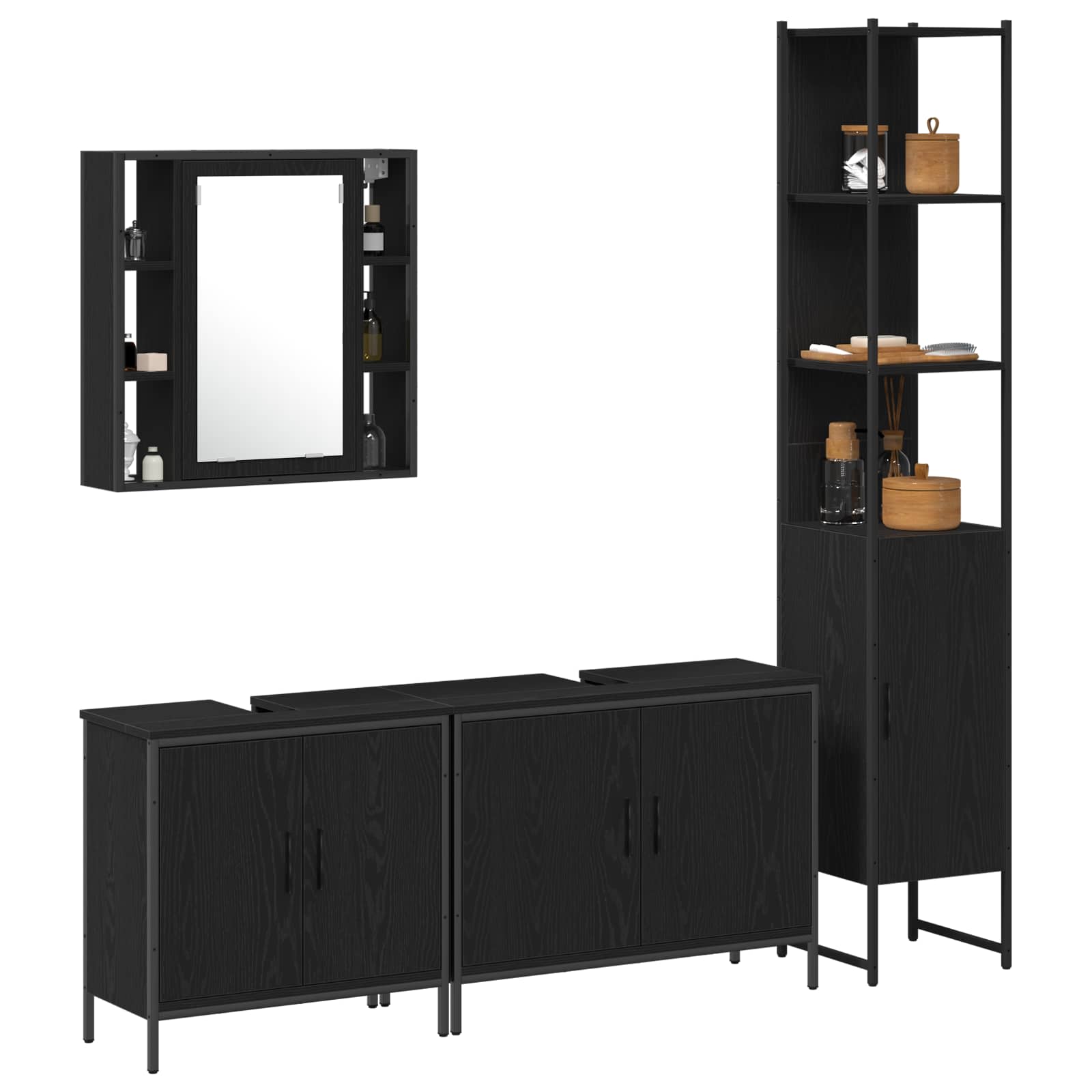 Badezimmermöbel-Set mit Regal 4 pcs Schwarz Holzwerkstoff