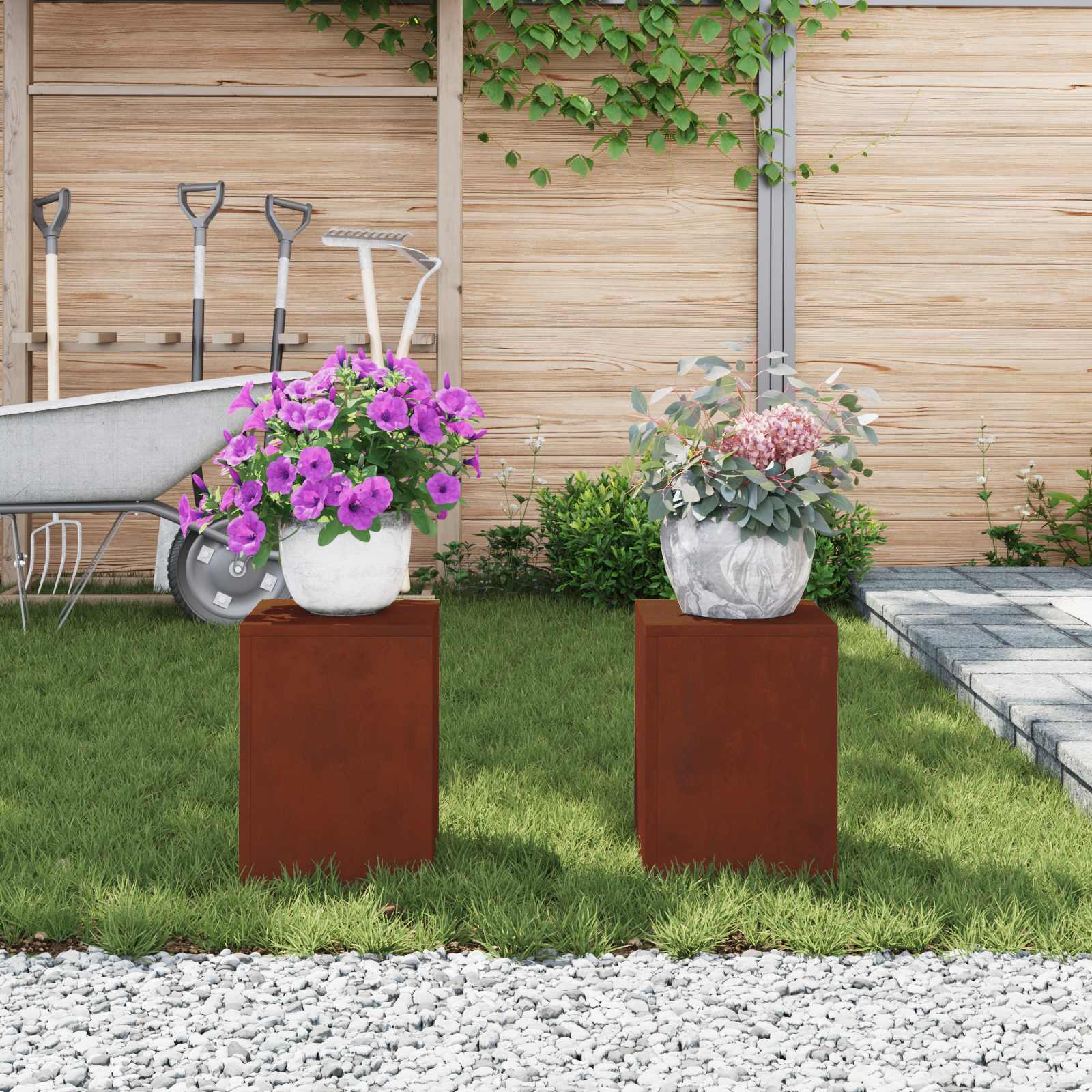 Pflanzenständer 2 pcs Rostig 24 x 24 x 35 cm Wetterfeststahl