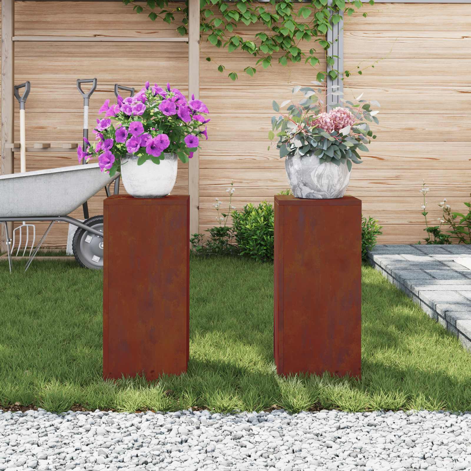Pflanzenständer 2 pcs Rostig 24 x 24 x 55 cm Wetterfeststahl