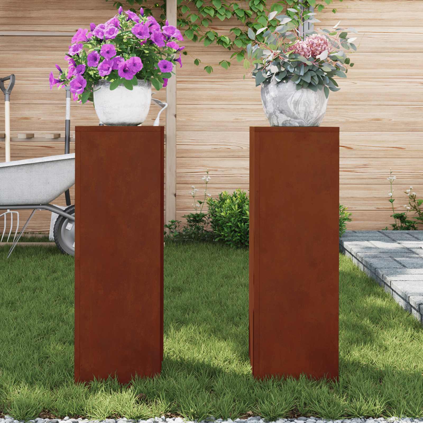 Pflanzenständer 2 pcs Rostig 24 x 24 x 75 cm Wetterfeststahl