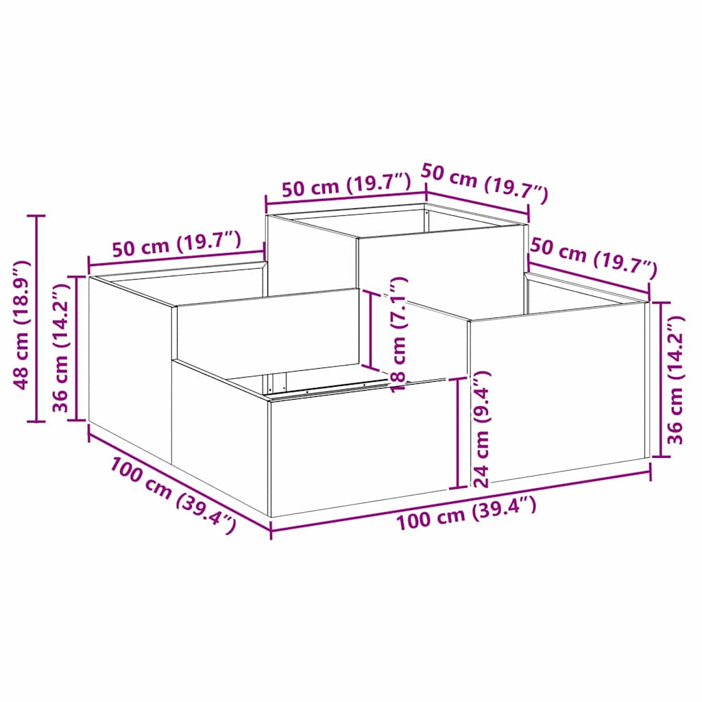 Gartenblumentopf Silber 100 x 100 x 48 cm Verzinkter Stahl
