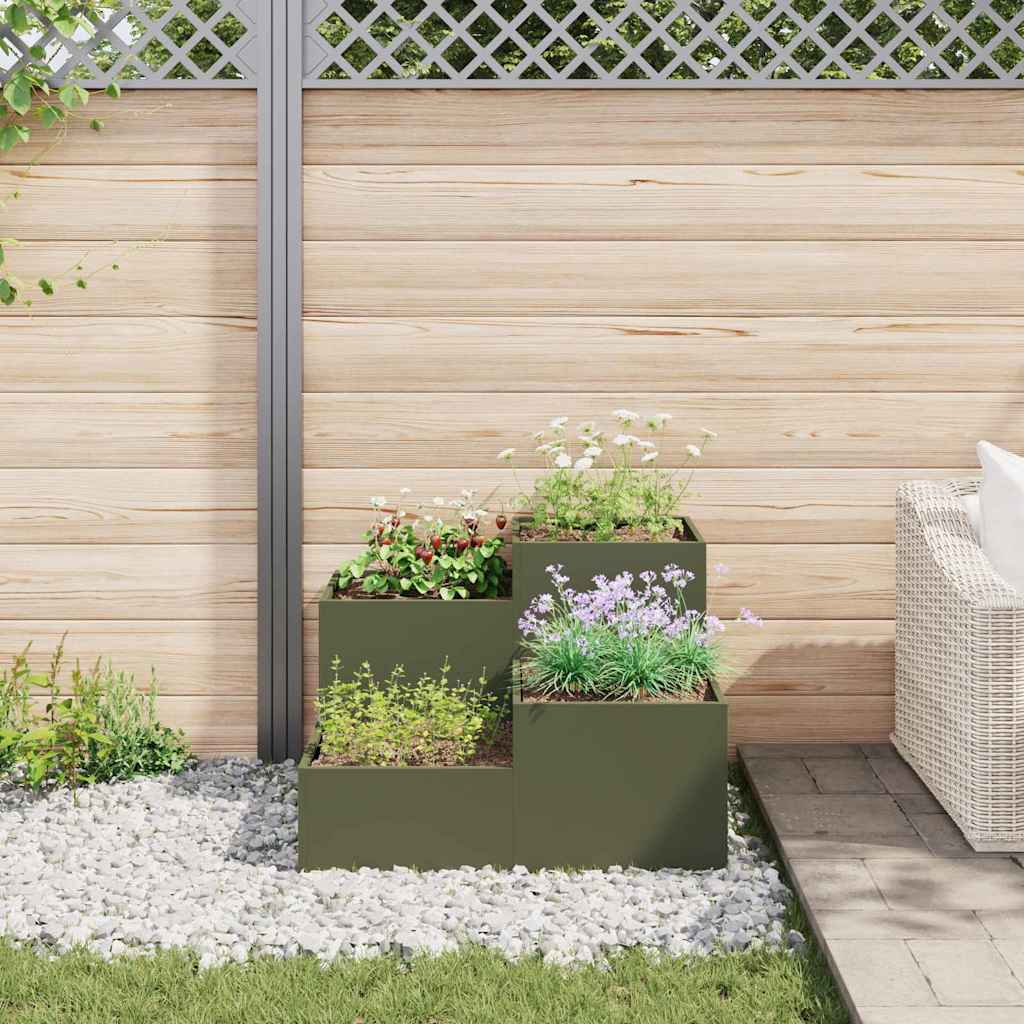 Gartenblumentopf Olivgrün 80 x 80 x 60 cm Stahl