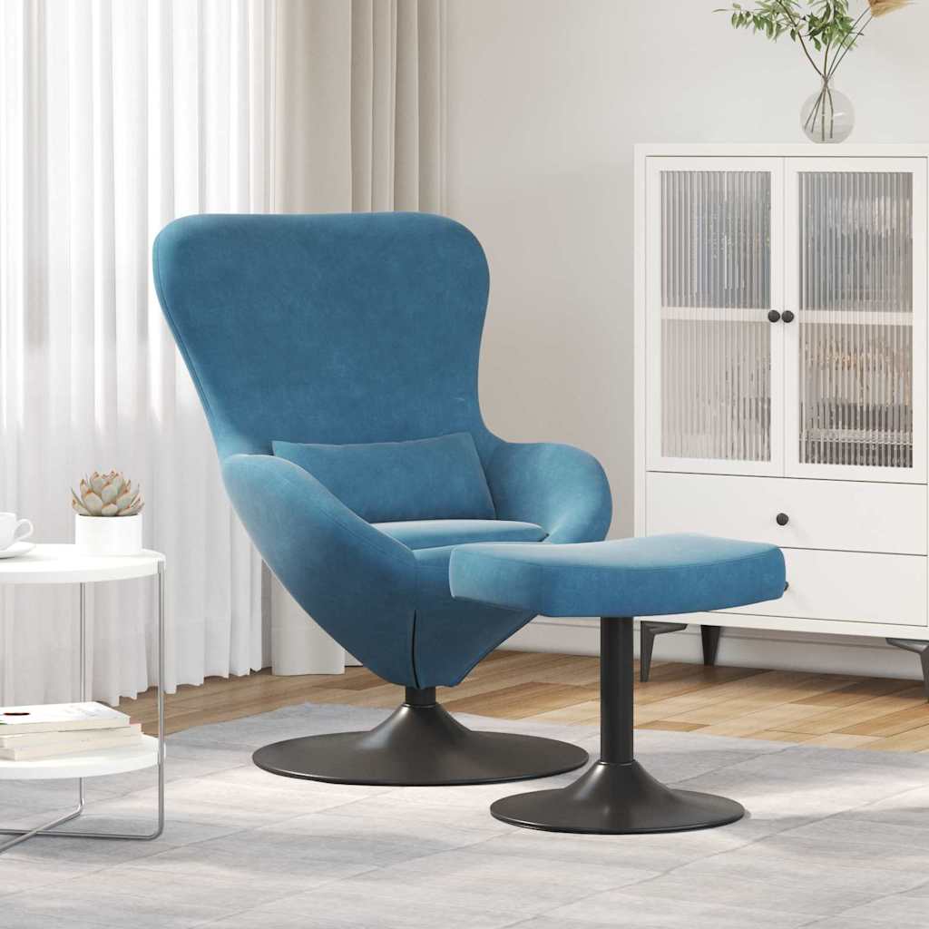 Eierstuhl mit Fußhocker with Footstool Blau Samt