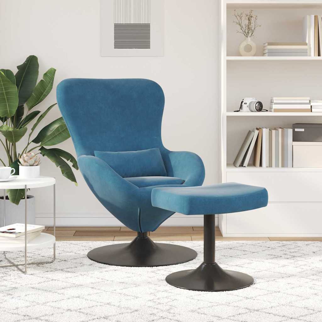 Eierstuhl mit Fußhocker with Footstool Blau Samt