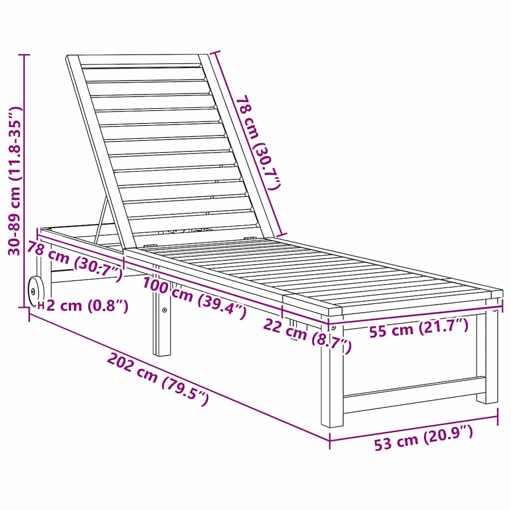 Sonnenliege Braun 202 x 53 x 89 cm Massivholz Akazie