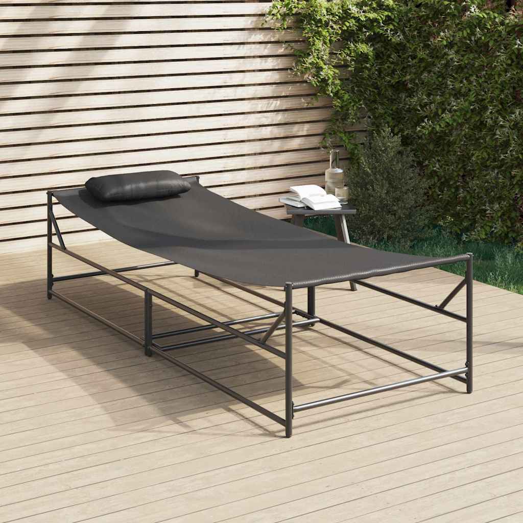 Gartenliegestuhl 2 pcs Schwarz Pulverbeschichteter Stahl