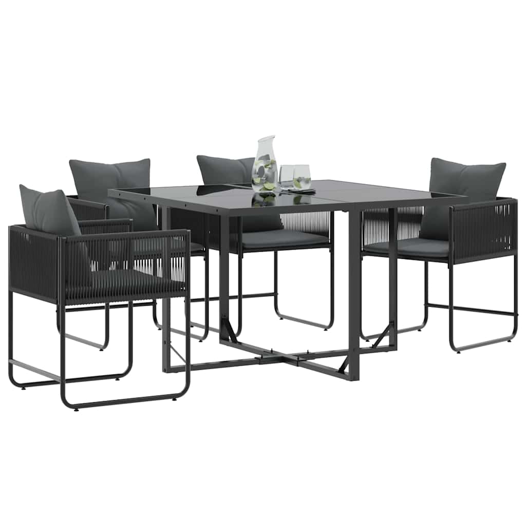 Stuhl mit Kissen 4 pcs Schwarz und Anthrazit PE-Rattan