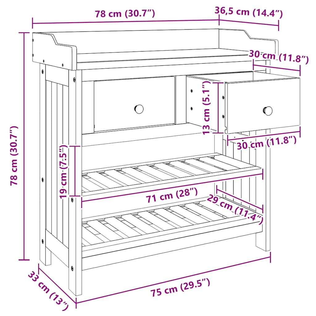 Garten-Schrank Natur 78 x 36,5 x 78 cm Massivholz Akazie