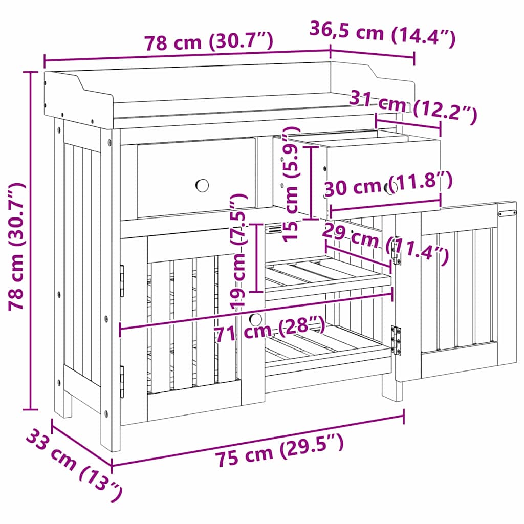 Garten-Schrank Natur 78 x 36,5 x 78 cm Massivholz Akazie