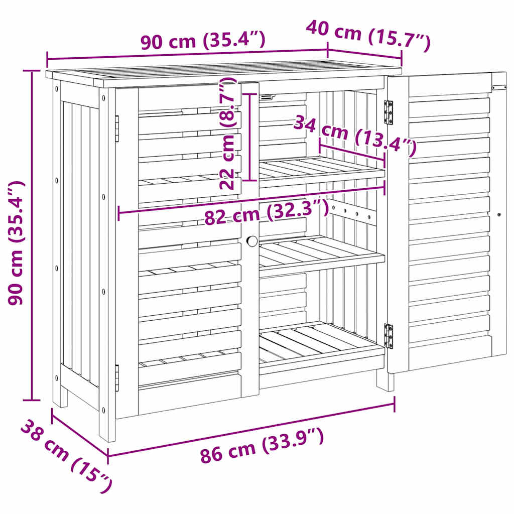 Garten-Schrank mit Regal Natur 90 x 40 x 90cm Massivholz Akazie