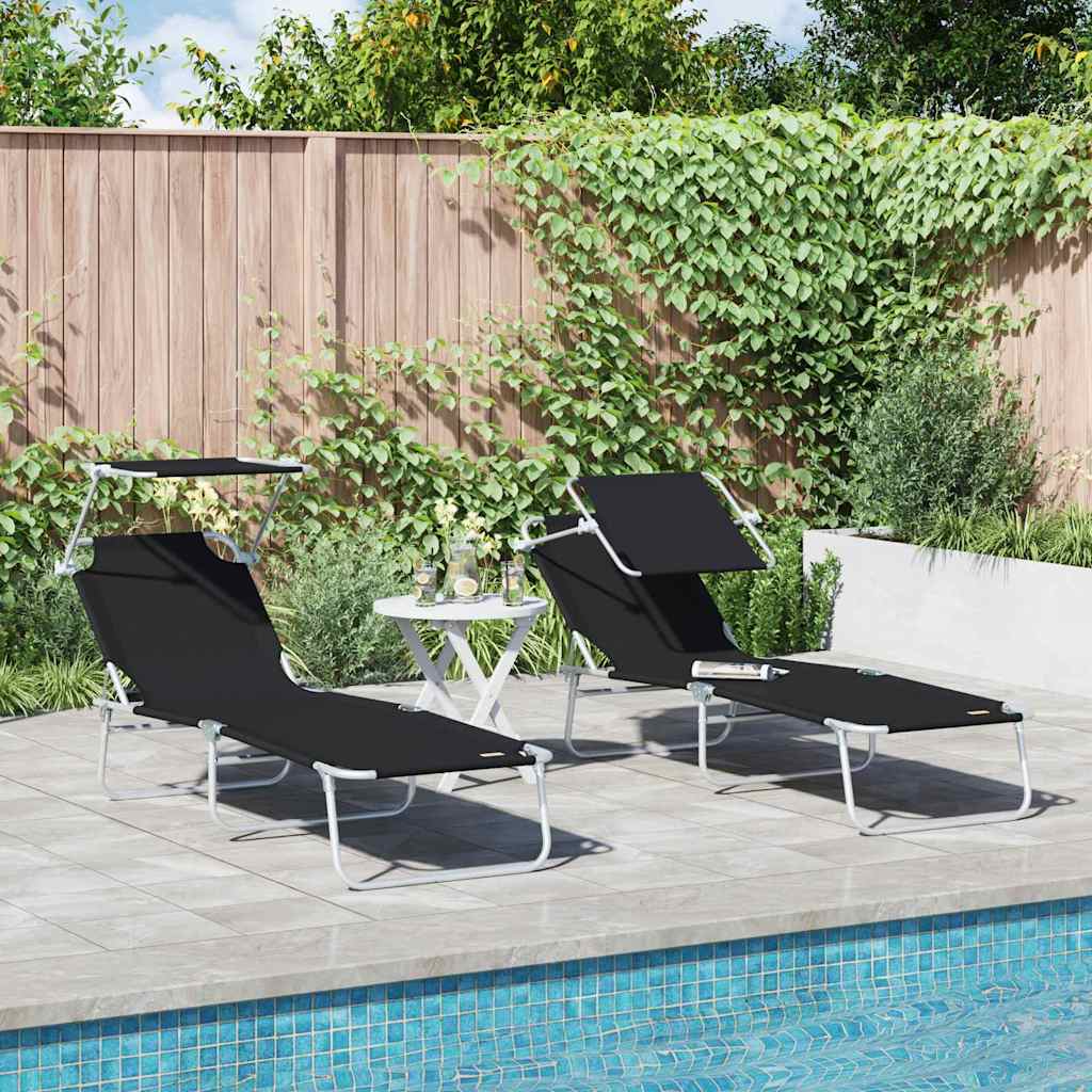 Sonnenliege 2 pcs Schwarz 58 x 188 x 77cm Polyester