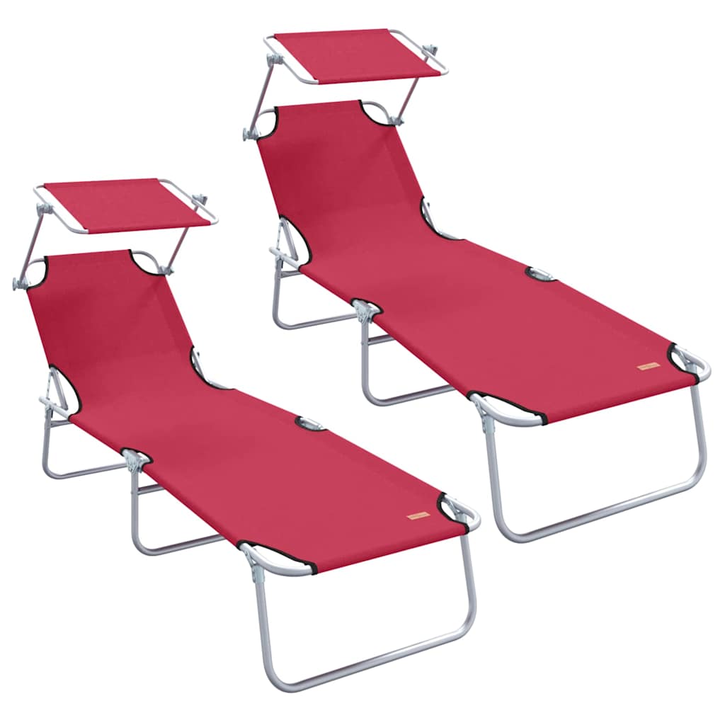 Sonnenliege 2 pcs Rot 58 x 188 x 77cm Polyester