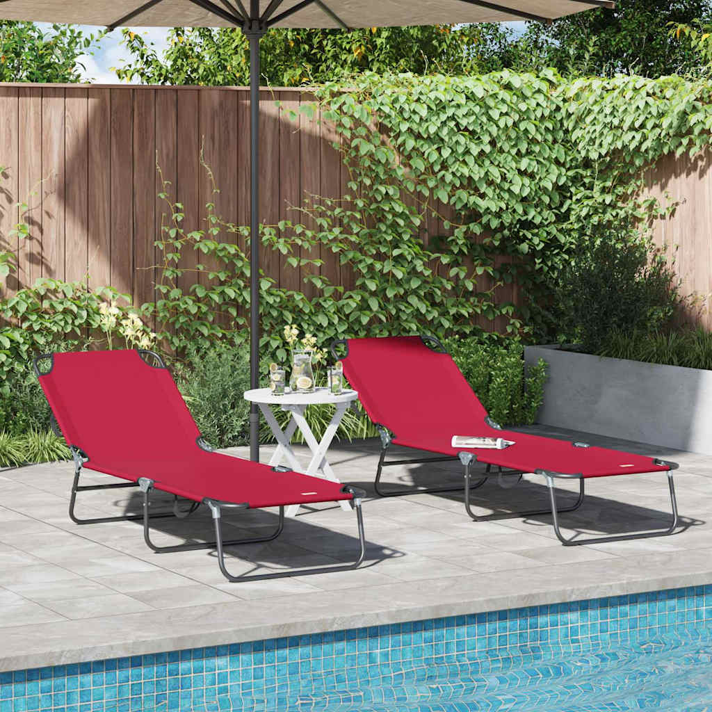 Klappbare Sonnenliege 2 pcs Rot 188 x 57 x 86,5 cm Polyester
