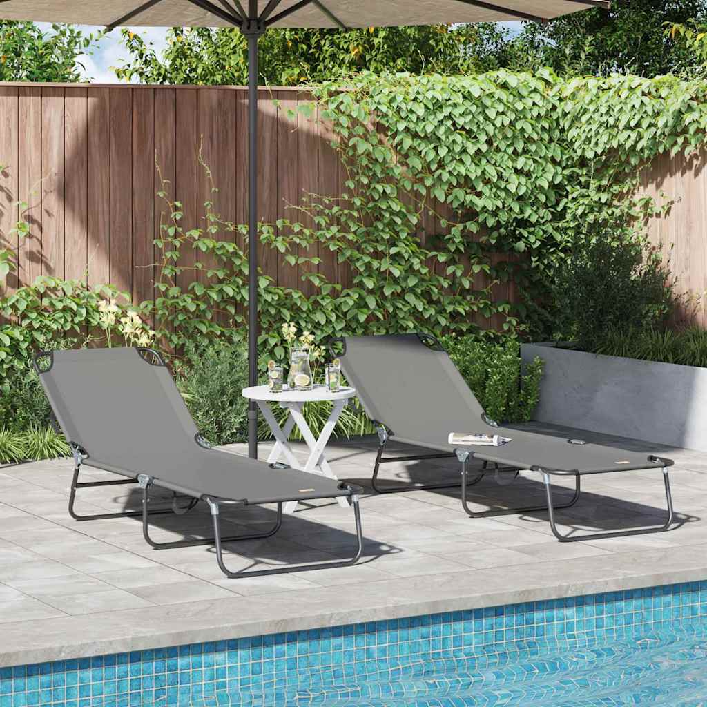 Klappbare Sonnenliege 2 pcs Grau 188 x 57 x 86,5 cm Polyester