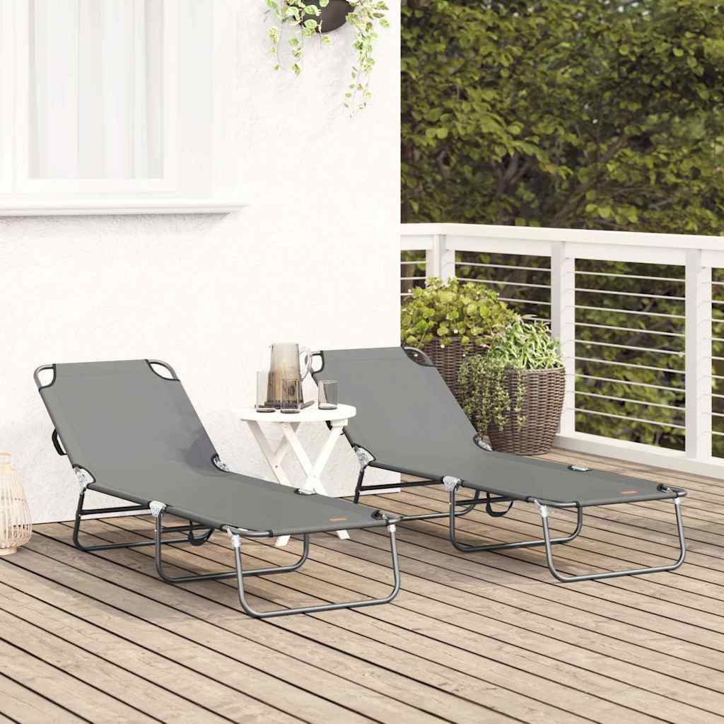 Klappbare Sonnenliege 2 pcs Grau 188 x 57 x 86,5 cm Polyester