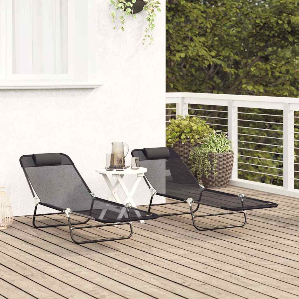 Klappbare Sonnenliege 2 pcs Schwarz 182 x 55 x 85,5 cm