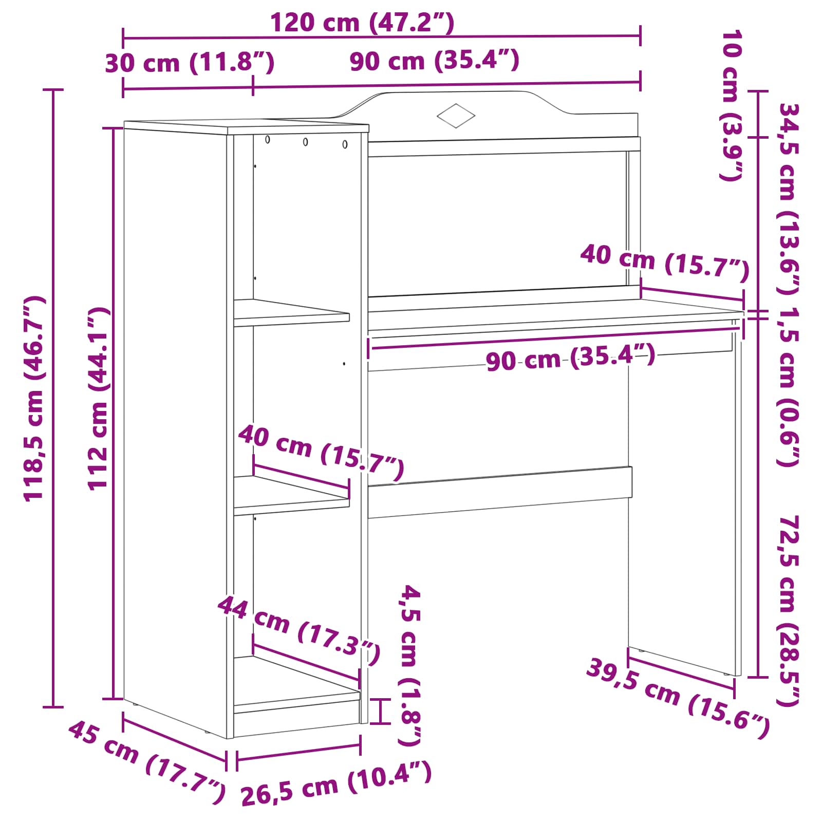 Schreibtisch mit offener Ablage und Kreidetafel ROROS Weiß