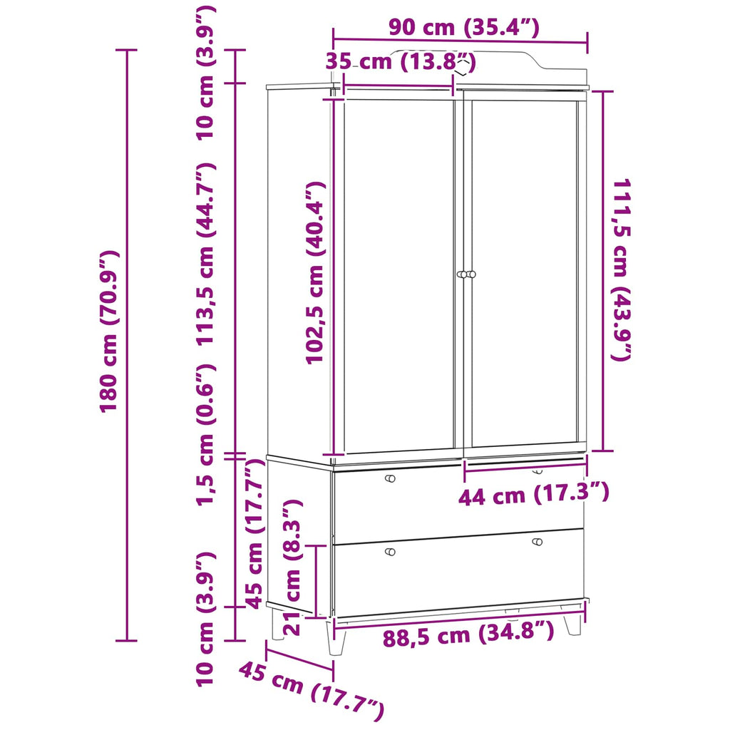 Kreidetafel Kleiderschrank mit Tür ROROS Weiß 90 x 45 x 180 cm