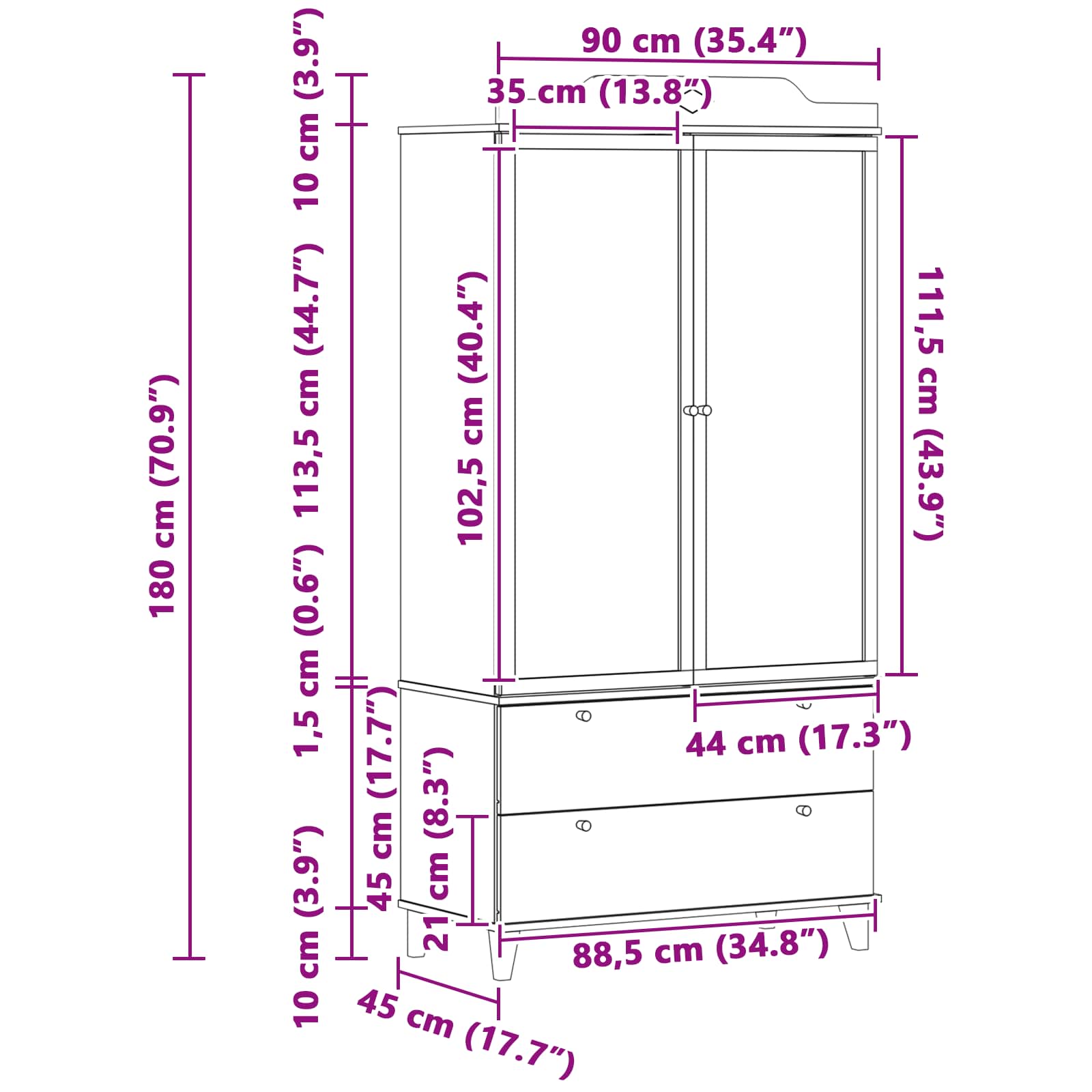 Kreidetafel Kleiderschrank mit Tür ROROS Weiß 90 x 45 x 180 cm