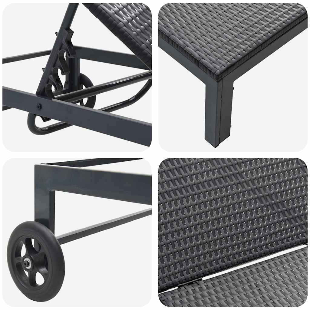 Sonnenliege Poly-Rattan Schwarz