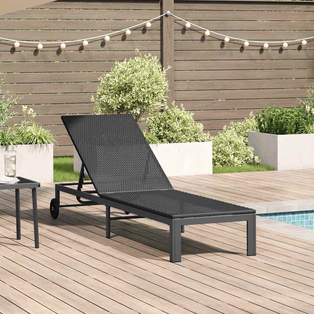 Sonnenliege Poly-Rattan Schwarz