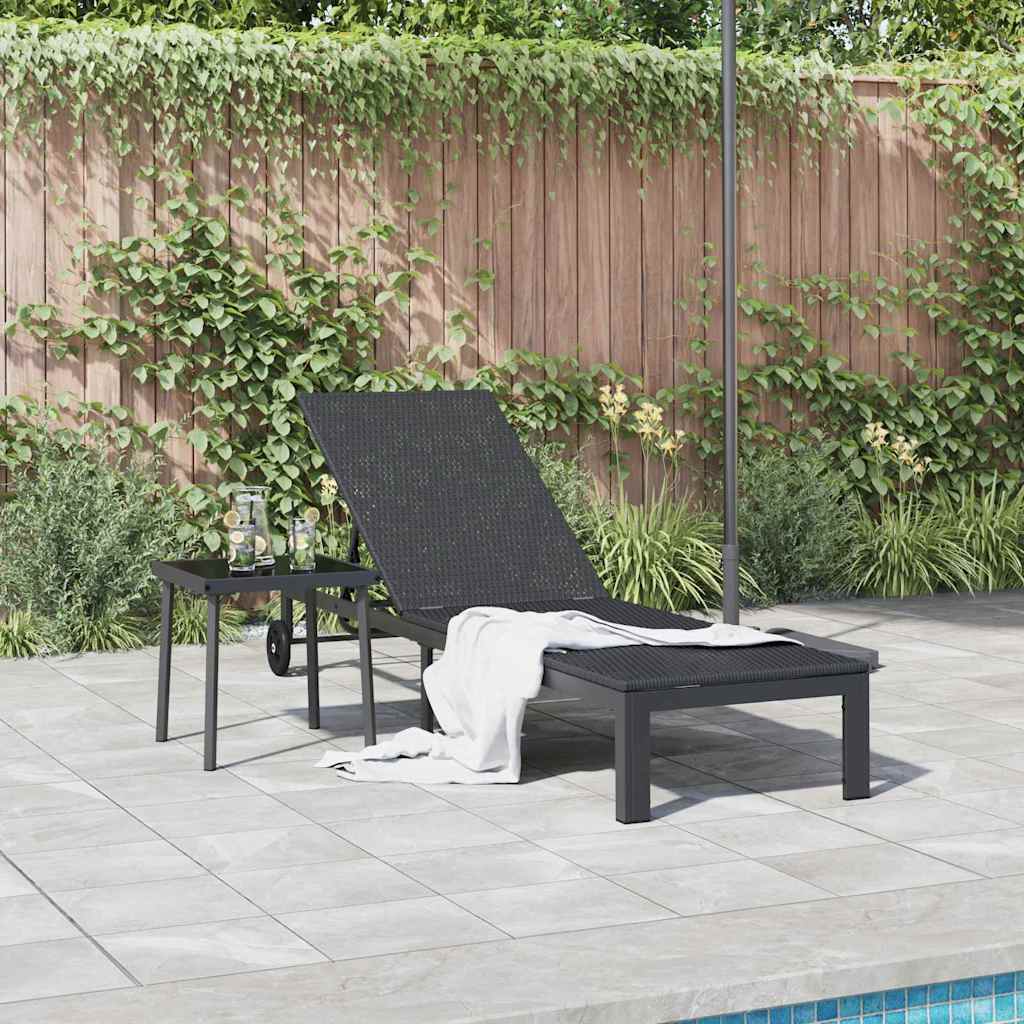 Sonnenliege Poly-Rattan Schwarz