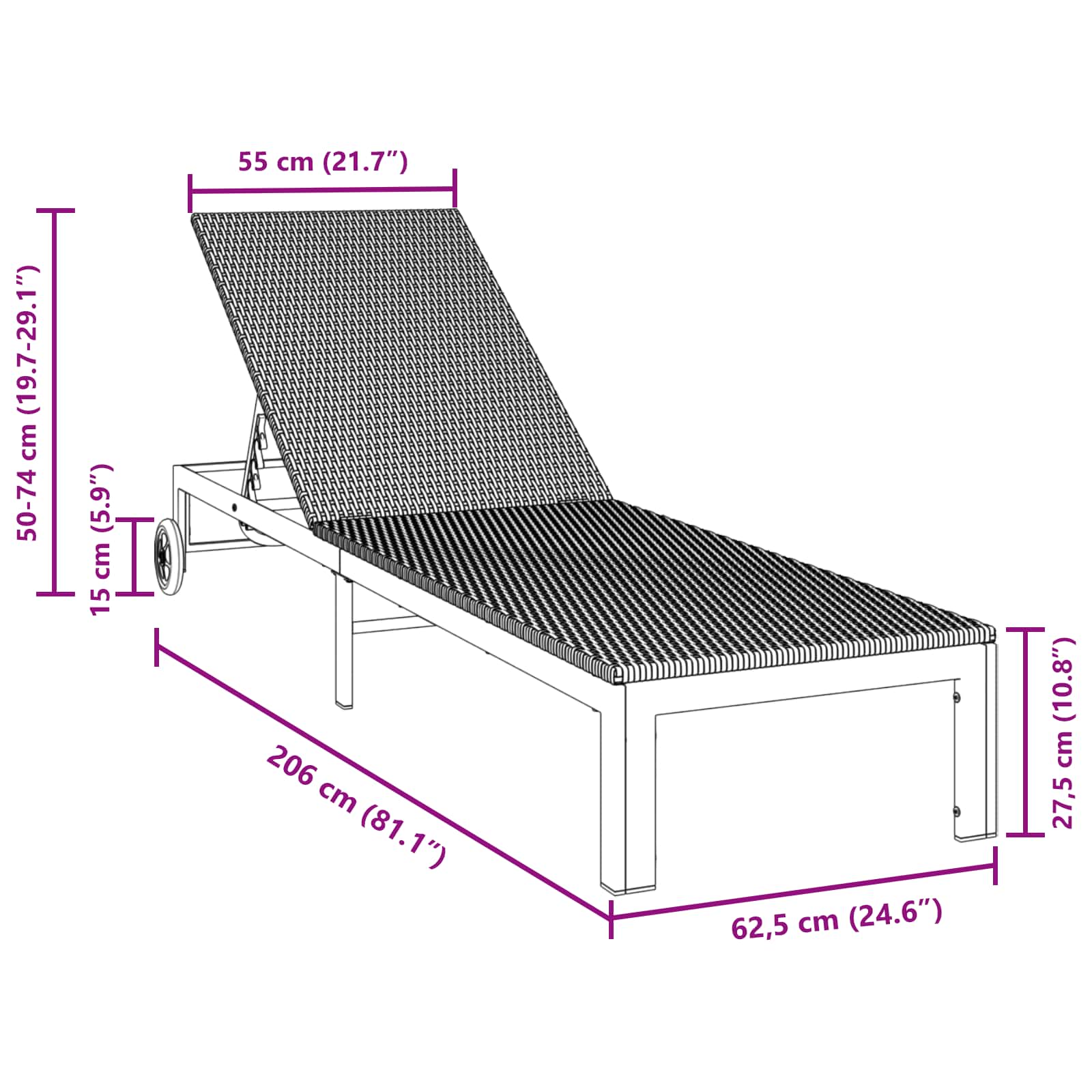 Sonnenliege Poly-Rattan Schwarz