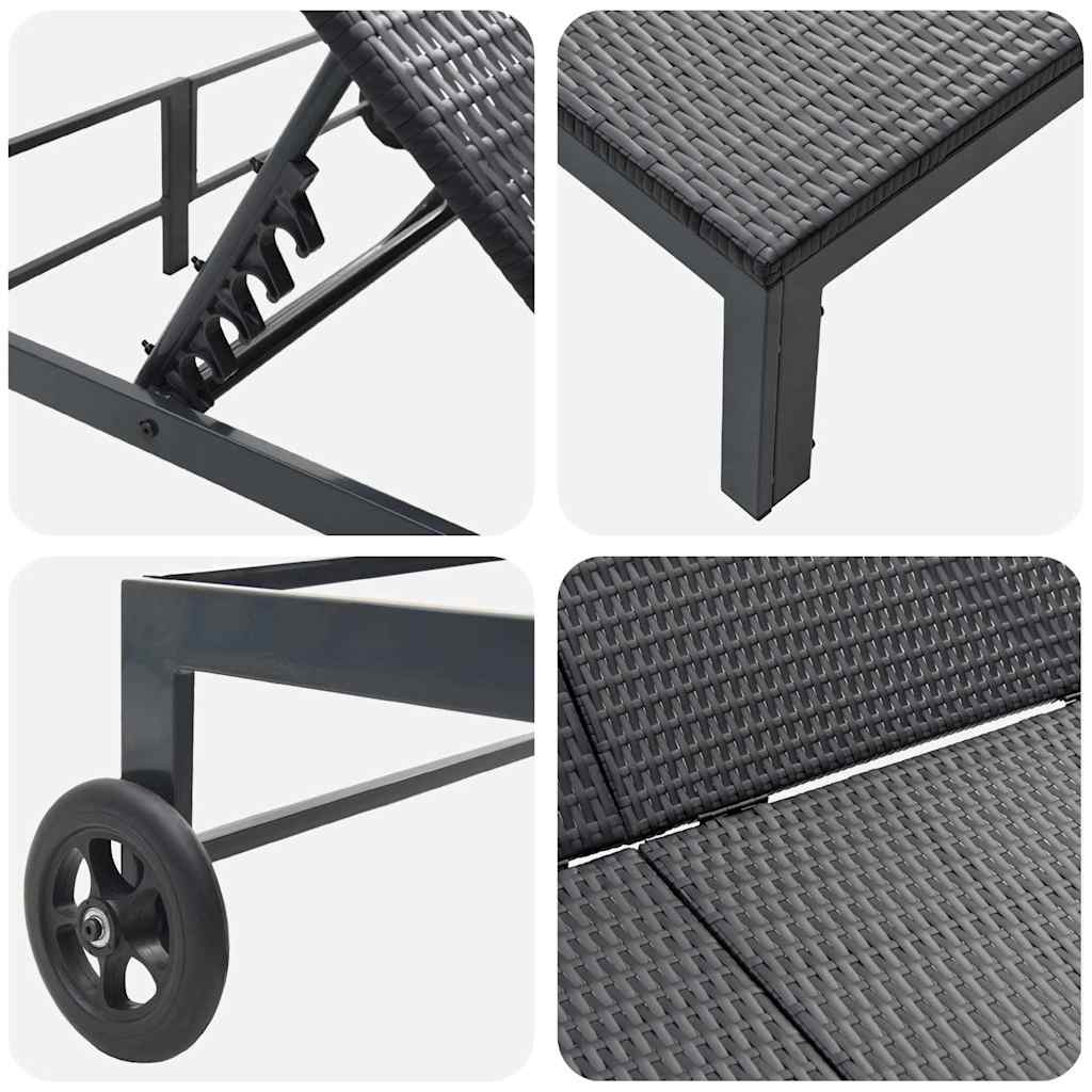 Sonnenliege Poly-Rattan Schwarz