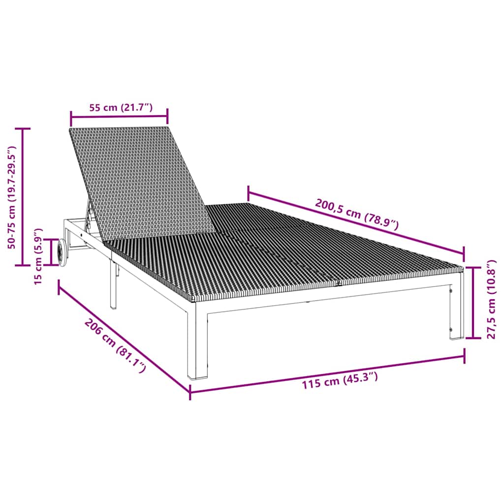 Sonnenliege Poly-Rattan Schwarz