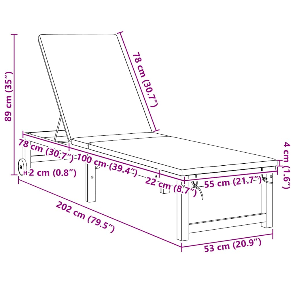 Sonnenliege 2 pcs Braun 202 x 53 x 89 cm Massivholz Akazie