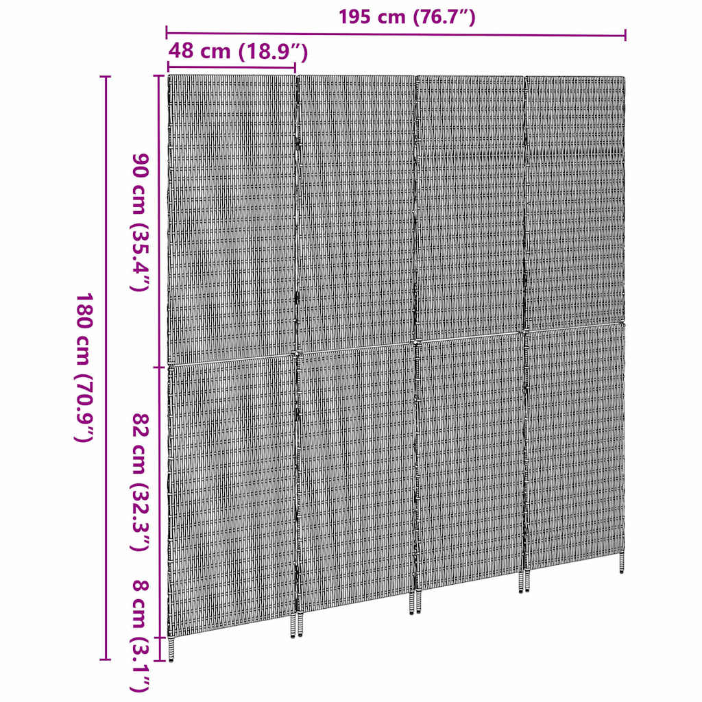 Raumteiler Schwarz 195 x 180 cm Poly-Rattan