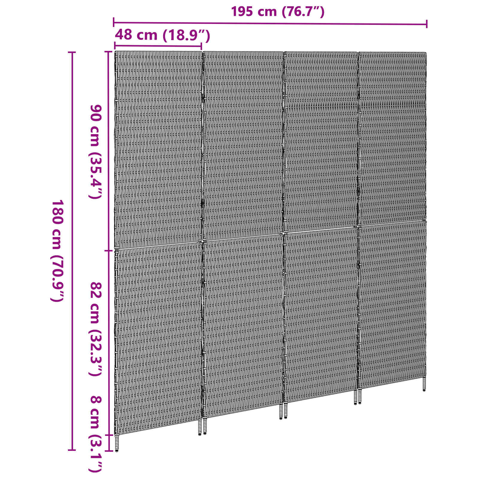 Raumteiler Grau 195 x 180 cm Poly-Rattan