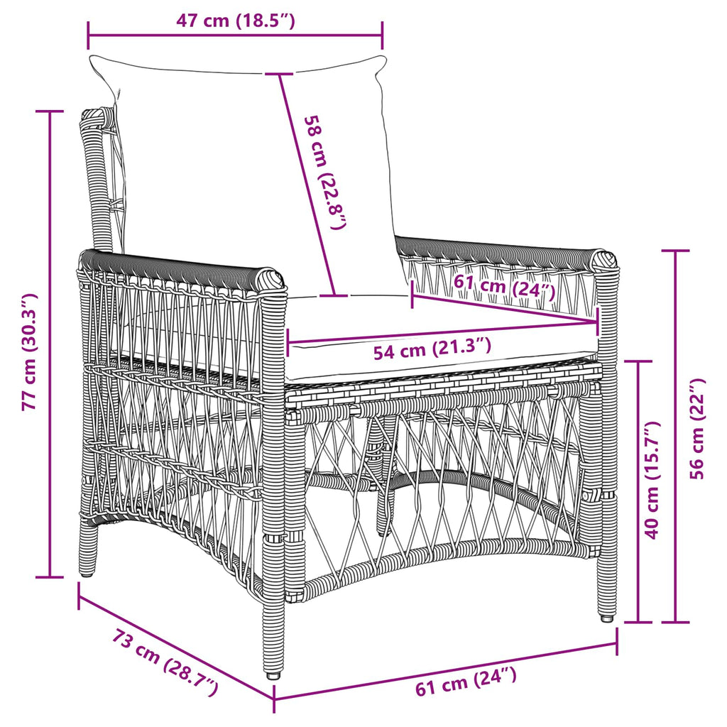 Gartenstuhl mit Kissen Schwarz 73 x 61 x 77 cm Poly-Rattan
