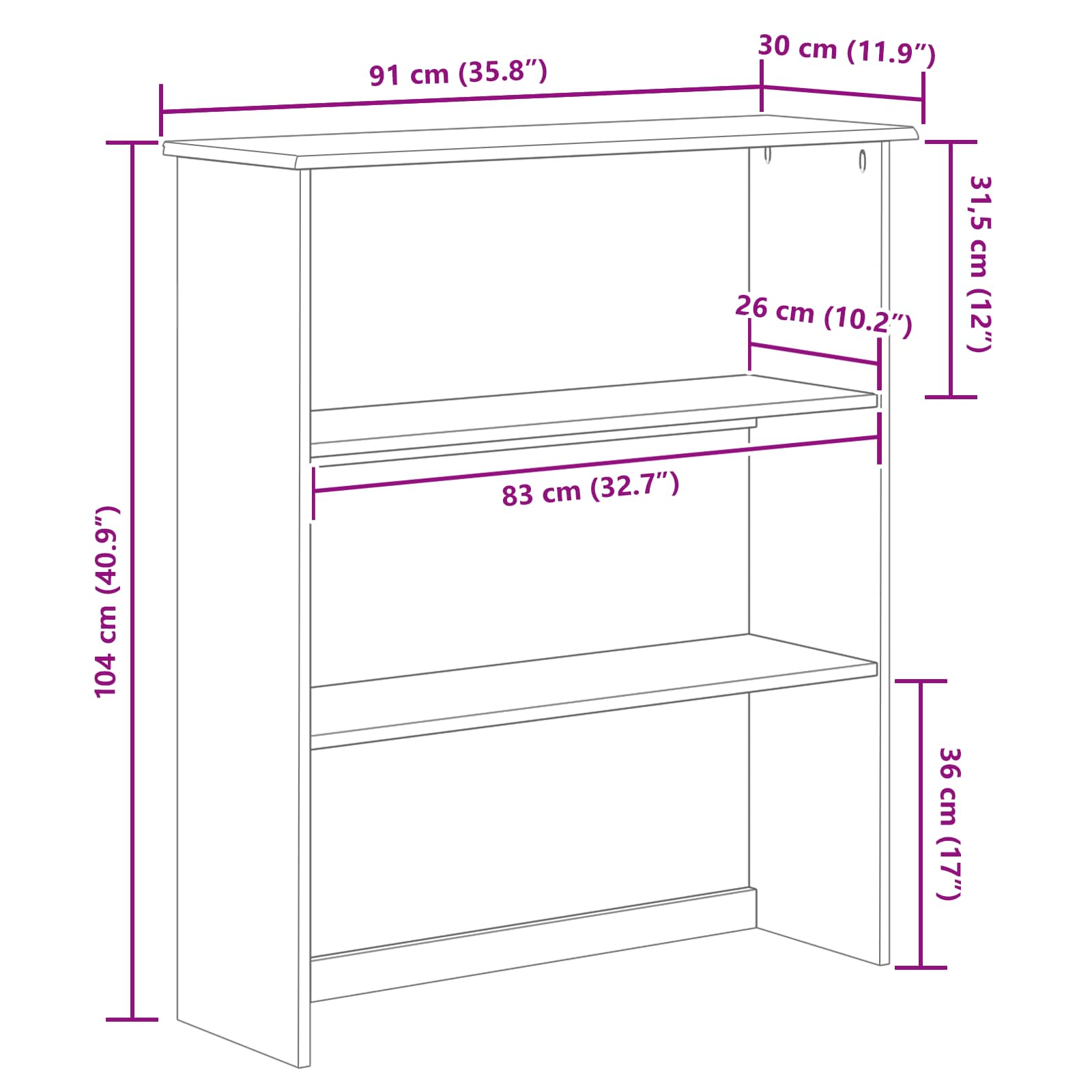Hutch ASKIM 91 x 30 x 104 cm Massives Kiefernholz