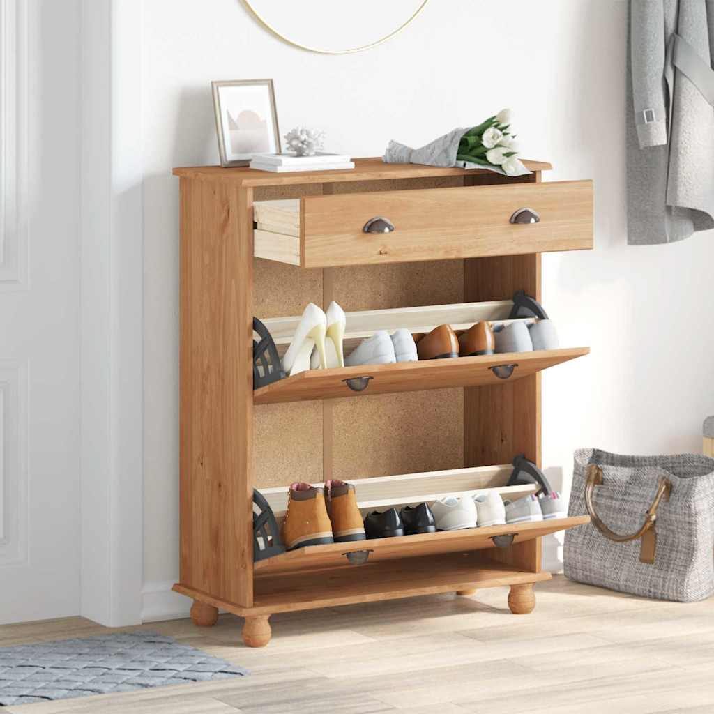 Schuhschrank ASKIM Braun 85 x 35 x 108 cm Massives Kiefernholz