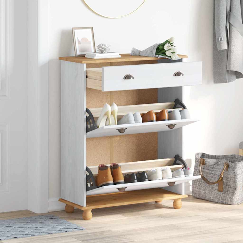 Schuhschrank ASKIM Weiß 85 x 35 x 108 cm Massives Kiefernholz