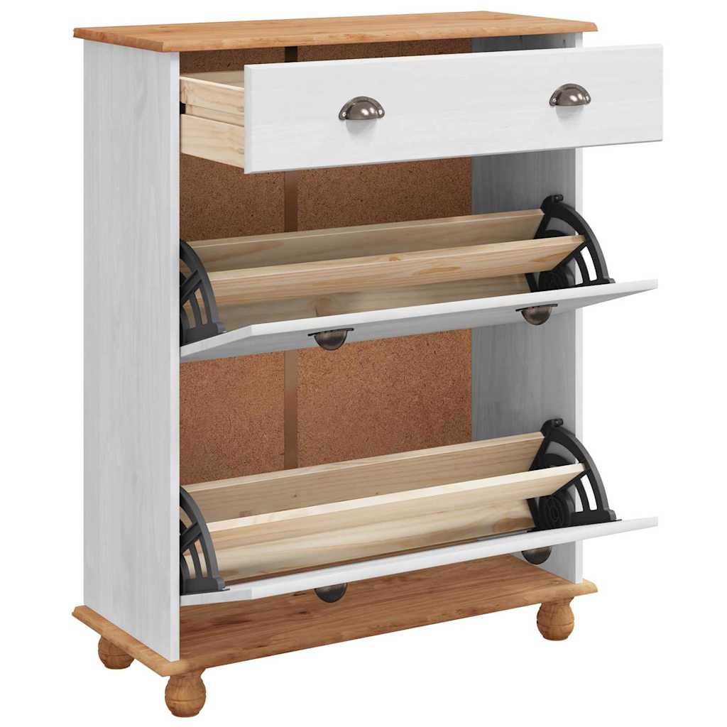 Schuhschrank ASKIM Weiß 85 x 35 x 108 cm Massives Kiefernholz