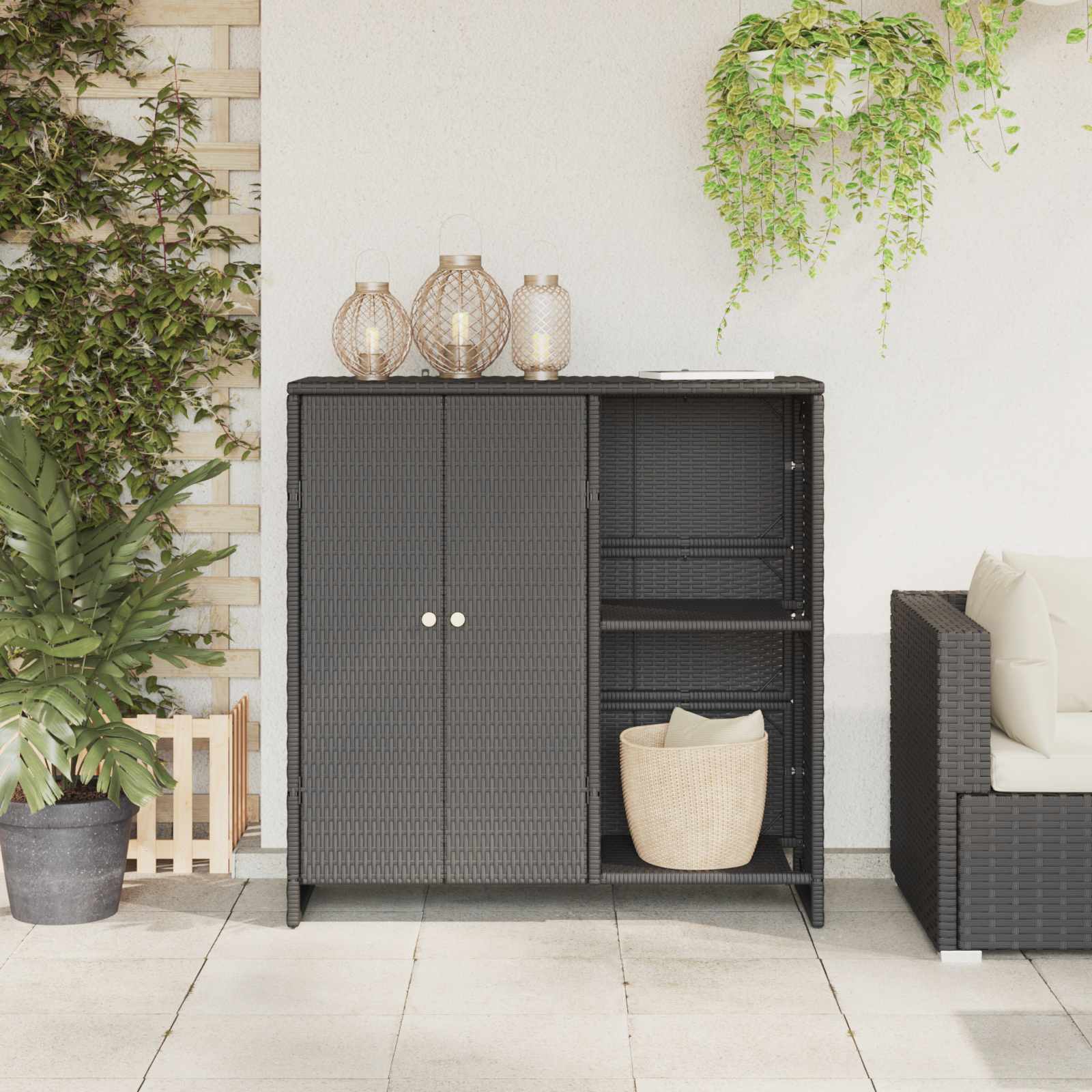 Aufbewahrungsschrank mit Regal Schwarz 100 x 36 x 102 cm Rattan