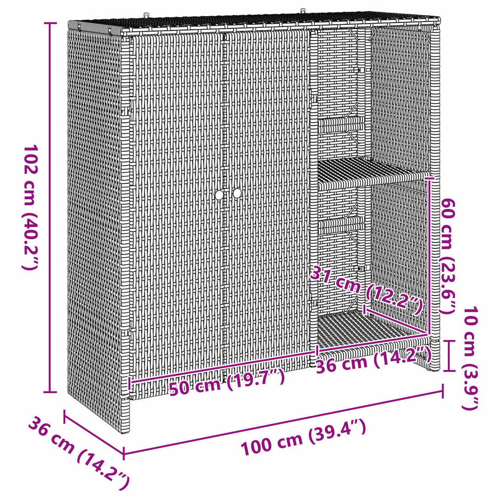 Aufbewahrungsschrank mit Regal Braun 100 x 36 x 102 cm Rattan