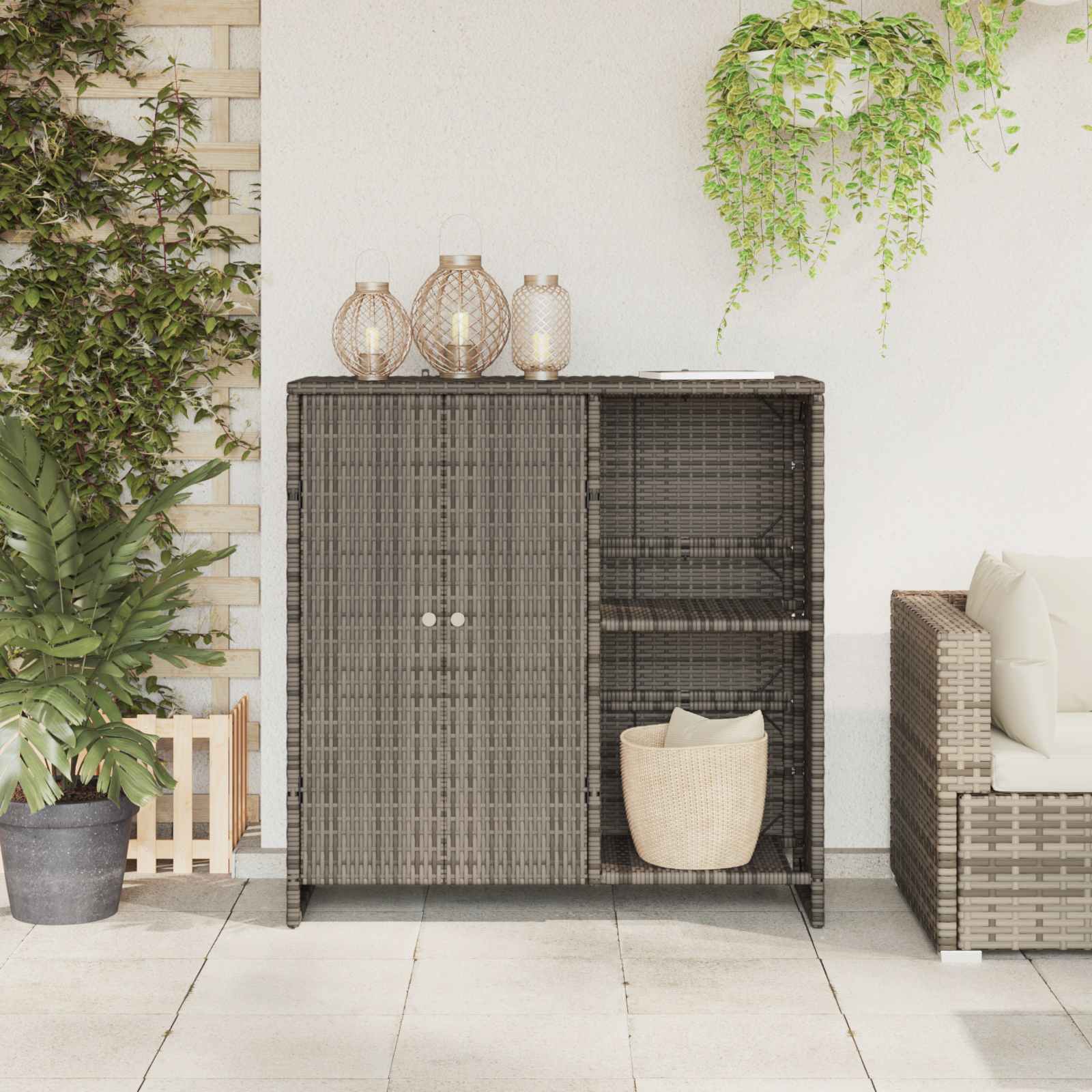 Aufbewahrungsschrank mit Regal Grau 100 x 36 x 102 cm Rattan